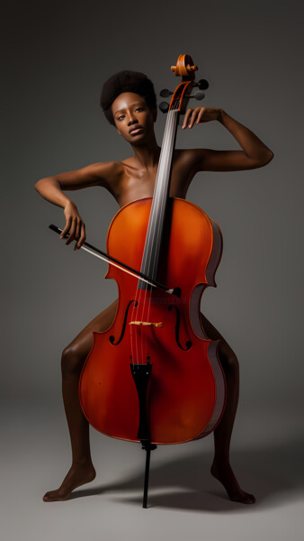 Beautiful fusion: A woman and cello 数字艺术 标题为“Beautiful fusion: A…” 由Jafeth Moiane, 原创艺术品, AI生成的图像