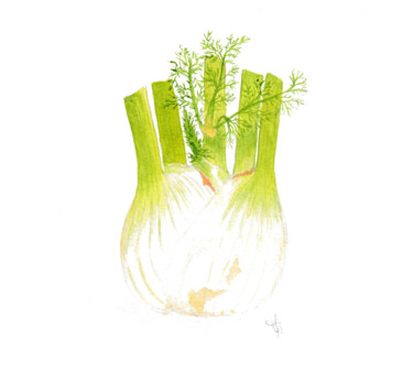 Fenouil Painting titled "Fenouil" by Muriel Guillerault (Murielg.illustrations), Original Artwork, Watercolor