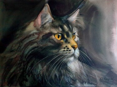 Incisioni, stampe intitolato "Maine Coon Cat (pri…" da Olga Brink Art, Opera d'arte originale, Stampa digitale