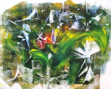 Peinture intitulée "Lumière en vert" par Philaée, Œuvre d'art originale, Huile Monté sur Carton