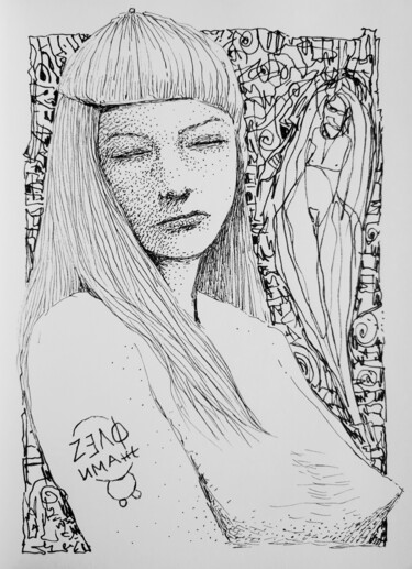 Dessin intitulée "Self image" par Milto Sideris, Œuvre d'art originale, Stylo gel