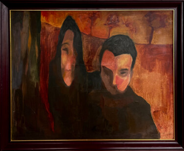 Painting titled "Elena y Guille" by Roberto Rivas, Original Artwork, Oil Mounted on Wood Stretcher frame
