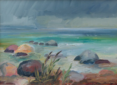 Malerei mit dem Titel "Gewitter / Ostseekü…" von Ute Meyer, Original-Kunstwerk, Öl