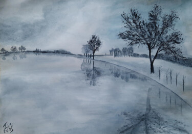 Peinture intitulée "Entre neige et brume" par Isa-Isarielle, Œuvre d'art originale, Aquarelle