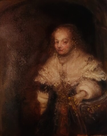 D'après Rembrandt, Portrait d'une Noble Jeune Femme 绘画 标题为“D'après Rembrandt,…” 由Amazeigh Bouzékri, 原创艺术品, 油 安装在木质担架架上