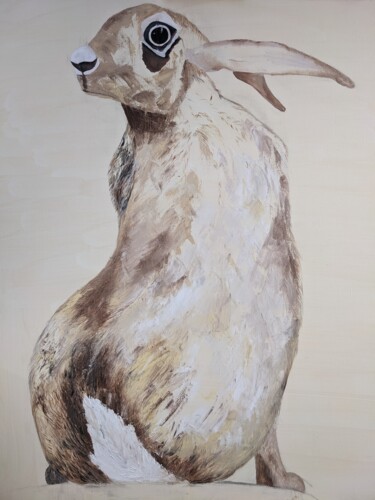 Painting titled "Le lièvre" by Sophie Morel-Segret, Original Artwork, Oil Mounted on Wood Stretcher frame
