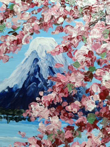 Peinture intitulée "Fujiyama & Sakura" par Anna Malets (Amber Dragon), Œuvre d'art originale, Acrylique