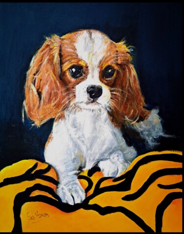 Painting titled "ŮChiens" by Edwige Manon (edman), Original Artwork, Acrylic Mounted on Wood Stretcher frame