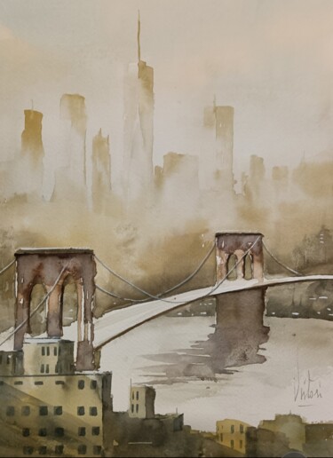 제목이 "New York"인 미술작품 Ugo Vistosi로, 원작, 수채화