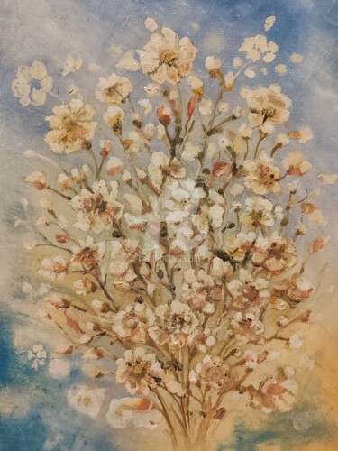Peinture intitulée "Vintage cherry blos…" par Diana Editoiu, Œuvre d'art originale, Huile Monté sur Panneau de bois