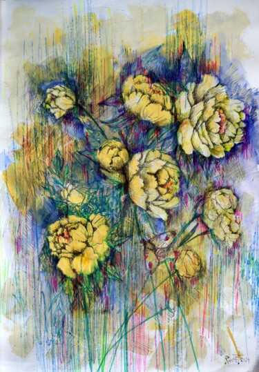 Картина под названием "Fantasy with Flower…" - Rakhmet Redzhepov, Подлинное произведение искусства, Акварель