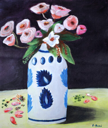 Painting titled "flowers in a Cerule…" by Sudeshnabani, Original Artwork, Acrylic