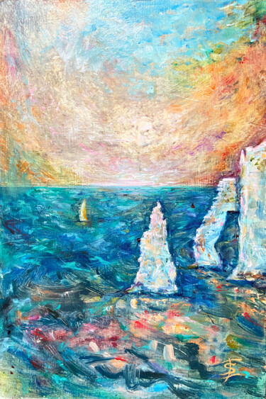 Étretat sunrise Painting titled "Étretat sunrise" by Nikita Ostapenco, Original Artwork, Oil