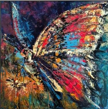 Painting titled "BUTTERFLY III" by Sonja Brzak, Original Artwork, Oil Mounted on Wood Stretcher frame