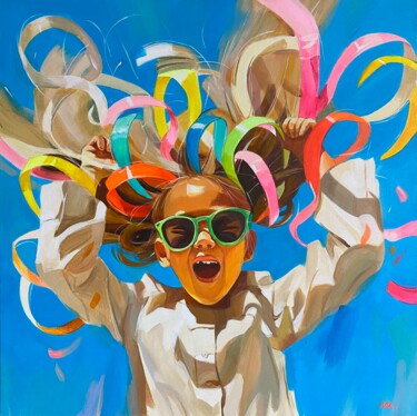 Fireworks - Painting of a Child’s Joy Painting Painting titled "Fireworks - Paintin…" by Mariia Kotiuzhynska, Original Artwork, Acrylic Mounted on Wood Stretcher frame