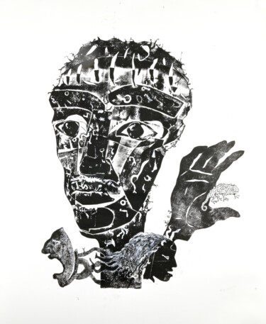 Σχέδιο με τίτλο "Masque à doutes" από Bruno Sentier (Assemblages), Αυθεντικά έργα τέχνης, Μελάνι