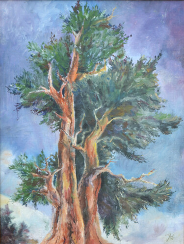 Painting titled "Two pines" by Loba-Nova Natalia, Original Artwork, Oil