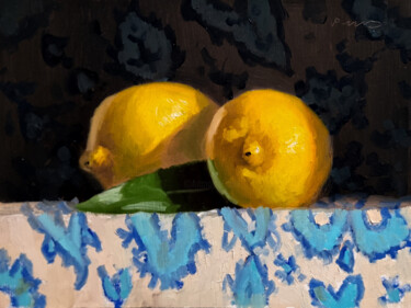 Peinture intitulée "Two Lemons" par Pascal Giroud, Œuvre d'art originale, Huile Monté sur Panneau de bois