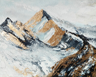 Горы с золотой поталью Painting titled "Горы с золотой пота…" by Anna Aboskalova, Original Artwork, Oil Mounted on Wood Stretcher frame