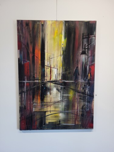 Painting titled "Rencontre du soir" by Henri Mahé (Him), Original Artwork, Acrylic Mounted on Wood Stretcher frame