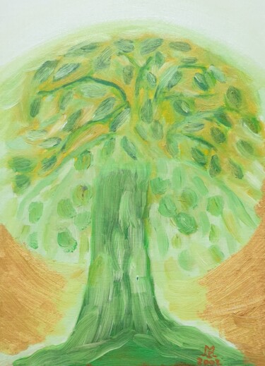 Painting titled "Tilleul" by Patricia Marie Emma Milan, Original Artwork, Oil Mounted on Cardboard
