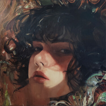 Painting titled "Cutie" by Pavel Guliaev, Original Artwork, Oil Mounted on Wood Stretcher frame