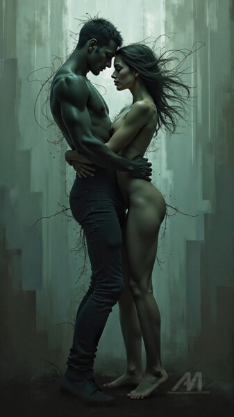 Digital Arts titled "THE UNION OF SOULS" by Dulce, Original Artwork, AI generated image Mounted on Glass