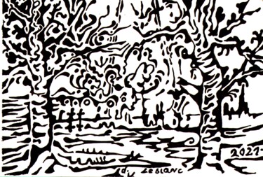 Dessin intitulée "Sans titre 2021" par Dominique Leblanc, Œuvre d'art originale, Marqueur