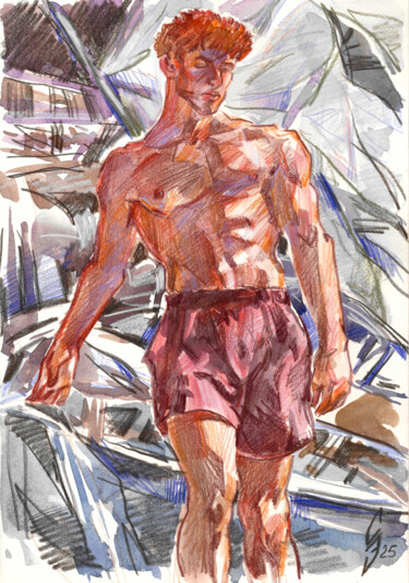 Tekening getiteld "There's a guy on th…" door Sergey Sovkov, Origineel Kunstwerk, Aquarel