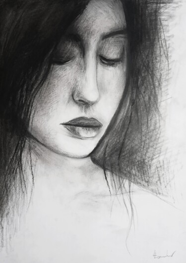 Disegno intitolato "Gentle heart" da Luciano Lombardi, Opera d'arte originale, Carbone