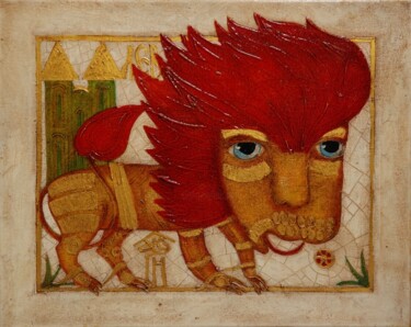 Painting titled "Lion" by Vyacheslav Gayun, Original Artwork, Oil