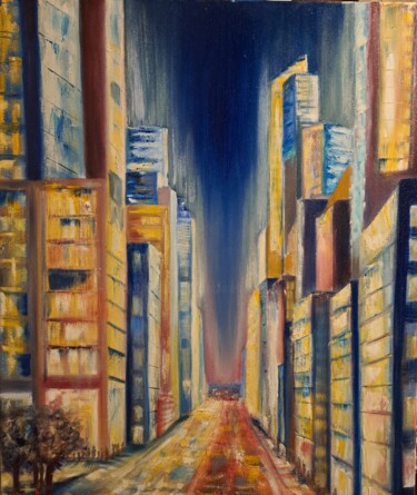Pintura intitulada "New-York vers Centr…" por Caroline Fombaron, Obras de arte originais, Óleo Montado em Armação em madeira