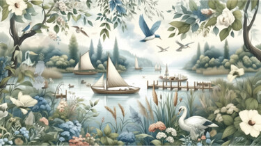 Idyllic Reflections: A Celebration of Nature's Elegance 数字艺术 标题为“Idyllic Reflections…” 由Alberto Capitani, 原创艺术品, AI生成的图像