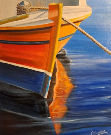 Peinture intitulée "Au mouillage" par Caroline Fombaron, Œuvre d'art originale, Huile Monté sur Châssis en bois