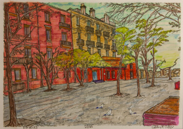 Painting titled "PÁRIZS" by Hunka Tibor, Original Artwork, Graphite