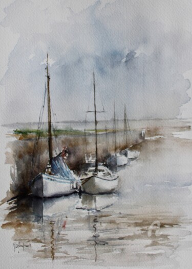 Peinture intitulée "Voiliers sur l'ile…" par Marie-Charlotte Houpeurt-Chauffeté, Œuvre d'art originale, Aquarelle