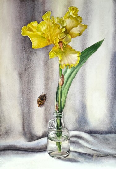 Schilderij getiteld "Ирис и шершень" door Aleksej Valsamaki, Origineel Kunstwerk, Aquarel