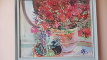 Peinture intitulée "Le Balcon fleuri" par Mathilde Groult, Œuvre d'art originale, Huile Monté sur Châssis en bois