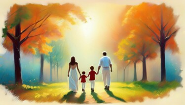 A Warm and Whimsical Coastal Stroll A Family Bonding Moment Painting titled "A Warm and Whimsica…" by Jacek Dudziński, Original Artwork, AI generated image