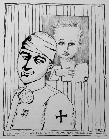 Zeichnungen mit dem Titel "Holy man" von Milto Sideris, Original-Kunstwerk, Tinte