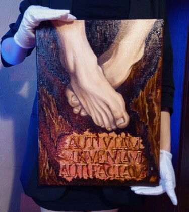 Schilderij getiteld "VIAM" door Ekaterina Hugg, Origineel Kunstwerk, Olie Gemonteerd op Frame voor houten brancard