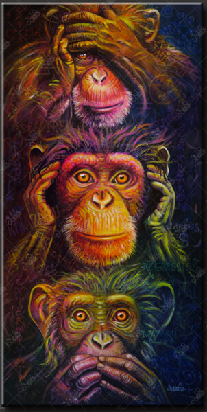 绘画 标题为“Les 3 singes de la…” 由Peintsyl, 原创艺术品, 丙烯 安装在木质担架架上