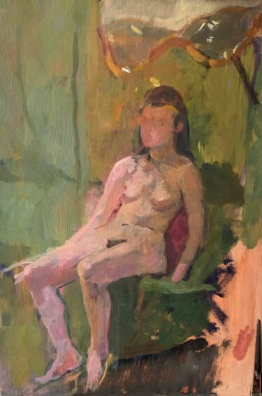 Peinture intitulée "Nue à la plage" par Olga Richir, Œuvre d'art originale, Huile