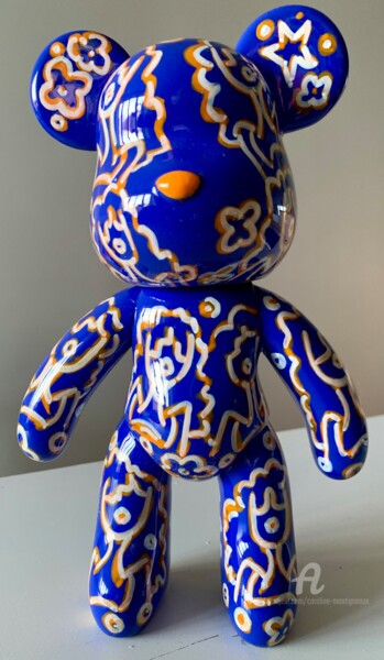 Sculptuur getiteld "Marcel Bleu-orange-…" door Caroline Montigneaux, Origineel Kunstwerk, Hars