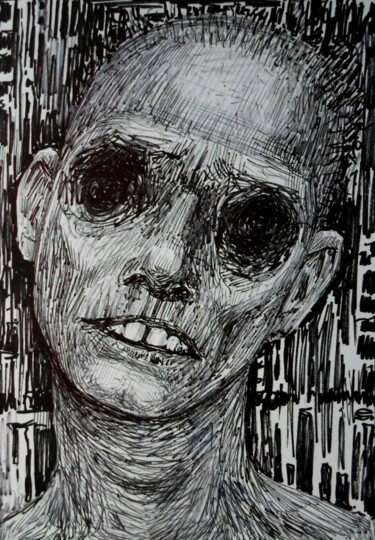 Drawing titled "Grim" by Milto Sideris, Original Artwork, Ballpoint pen