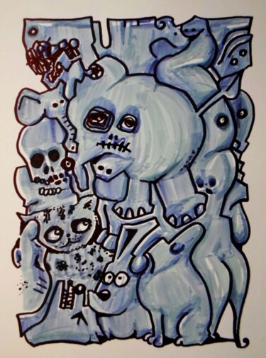 Dessin intitulée "Autistic animals" par Milto Sideris, Œuvre d'art originale, Marqueur
