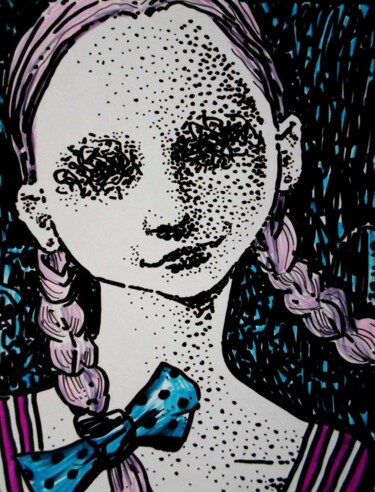 제목이 "Pink braids"인 그림 Milto Sideris로, 원작, 마커