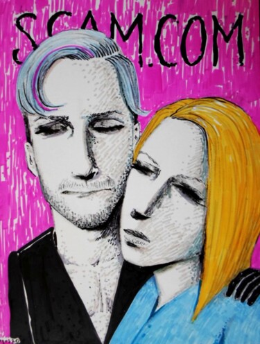 Dessin intitulée "Scam-com" par Milto Sideris, Œuvre d'art originale, Marqueur