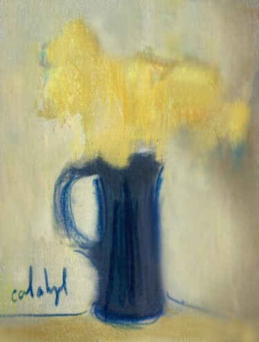 Desenho intitulada "Fleurs jaunes et va…" por Ivan Calatayud, Obras de arte originais, Conté