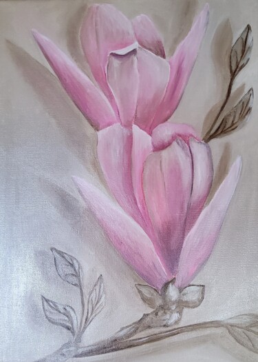 Magnolia branch Peinture intitulée "Magnolia branch" par Olena Yurdyha, Œuvre d'art originale, Huile